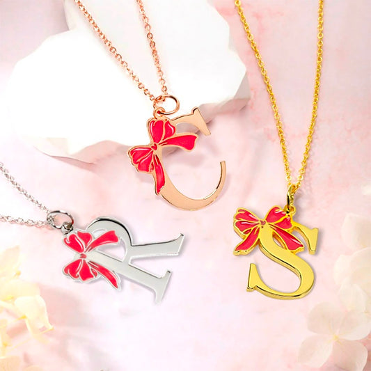 Custom Initial Coquette Bow Necklace