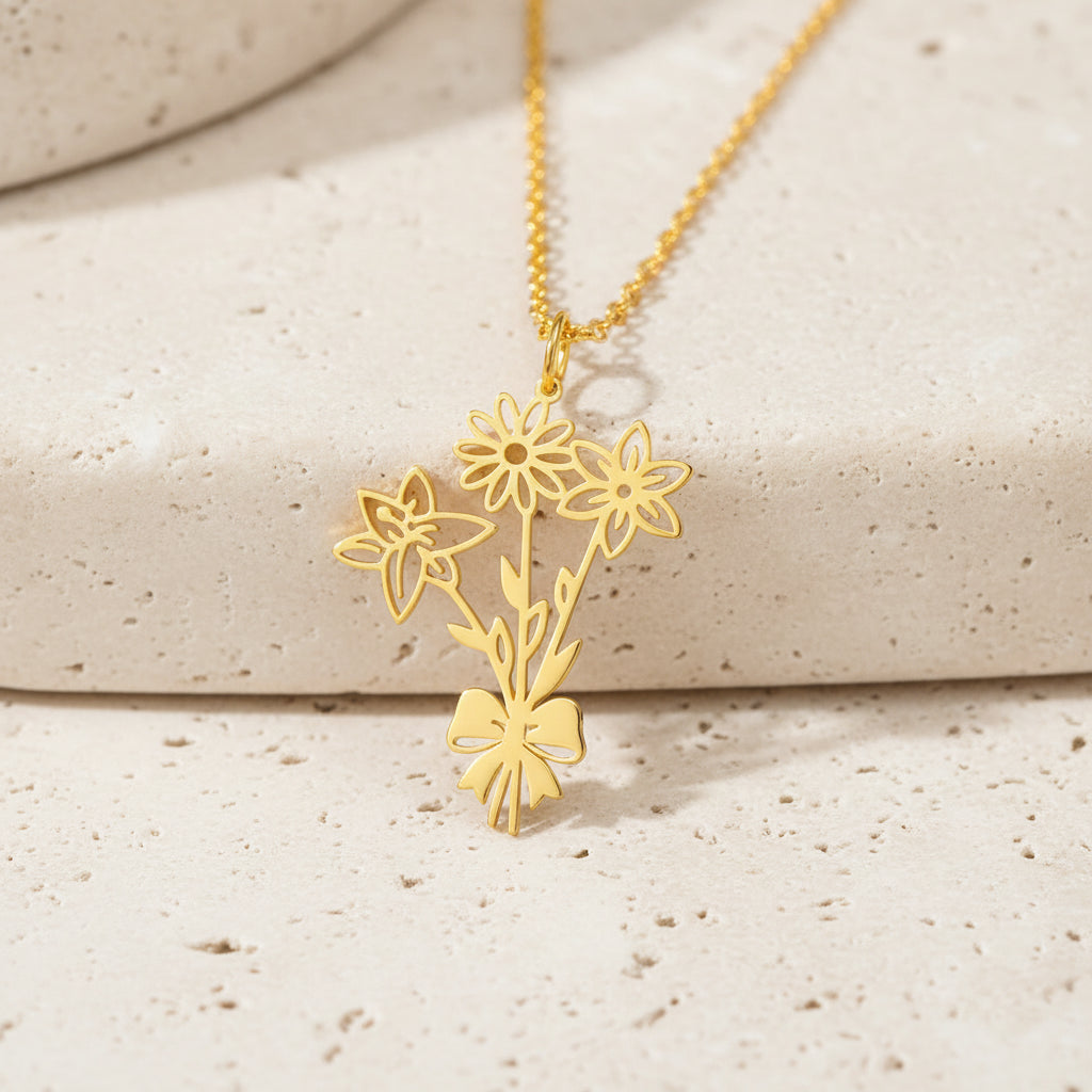 Custom Birth Flower Bouquet Necklace