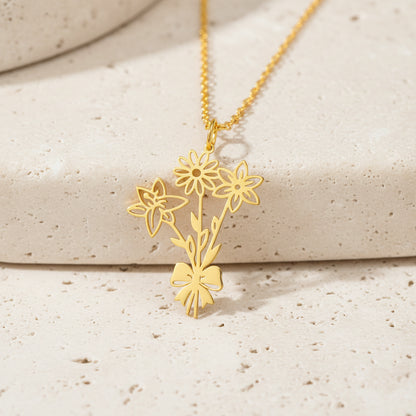 Custom Birth Flower Bouquet Necklace