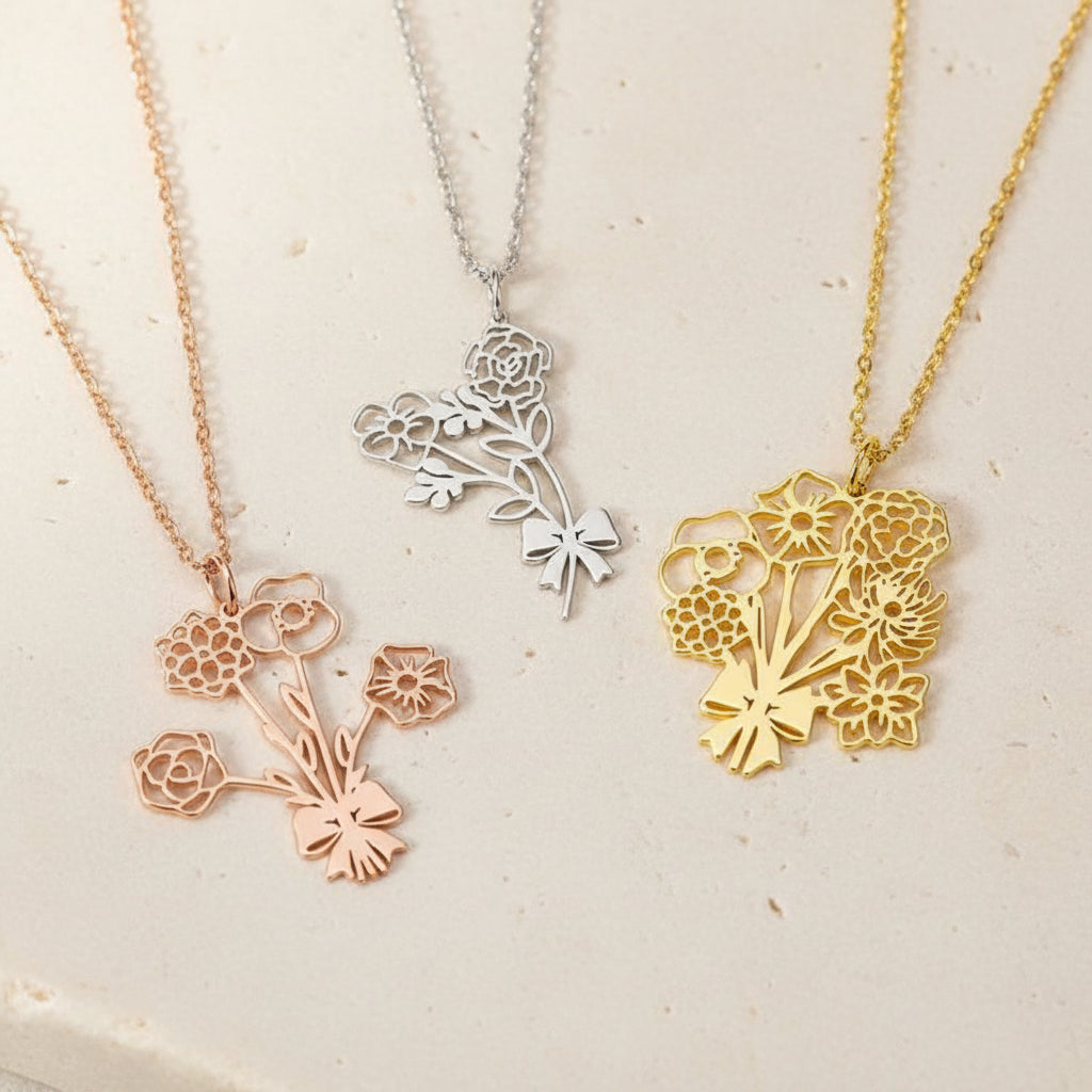 Custom Birth Flower Bouquet Necklace