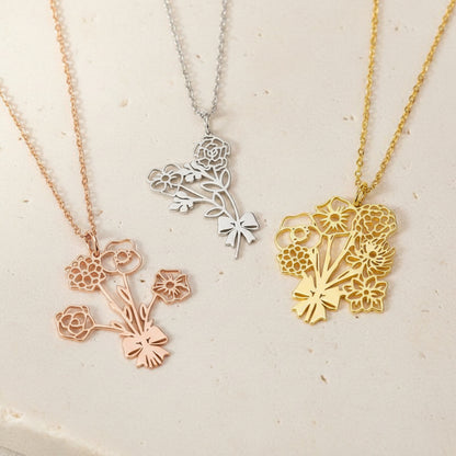 Custom Birth Flower Bouquet Necklace