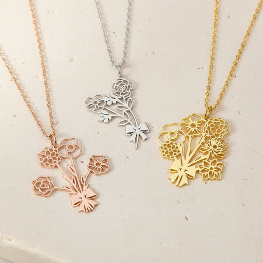 Custom Birth Flower Bouquet Necklace