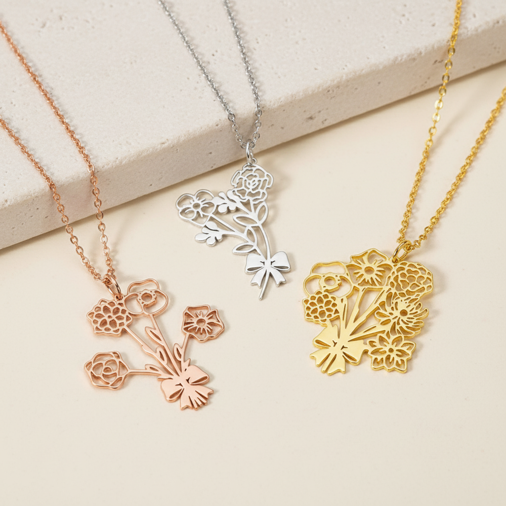 Custom Birth Flower Bouquet Necklace