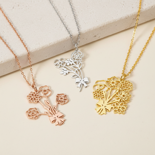 Custom Birth Flower Bouquet Necklace