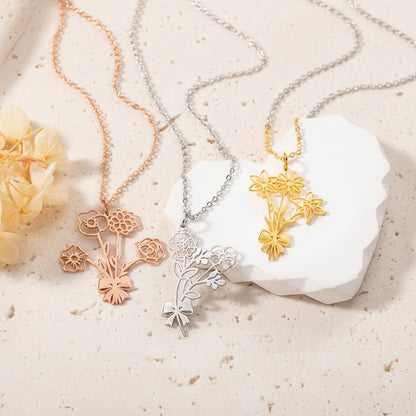 Custom Birth Flower Bouquet Necklace