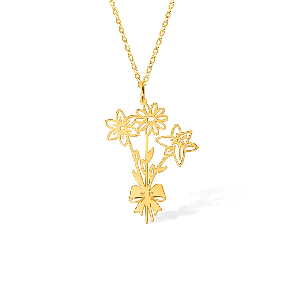 Custom Birth Flower Bouquet Necklace