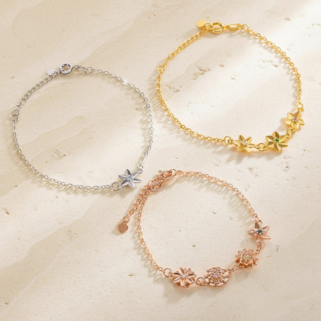 Personalized Birthflowers Bracelet & Necklace SET