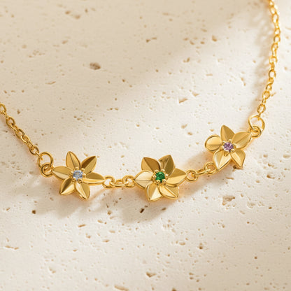 Personalized Birthflowers Bracelet & Necklace SET