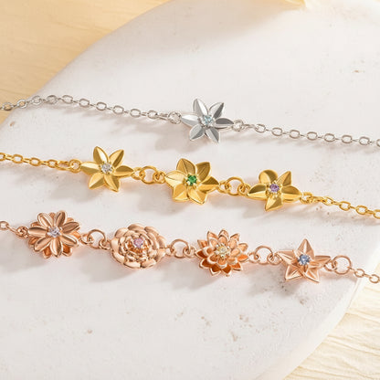 Personalized Birthflowers Bracelet & Necklace SET
