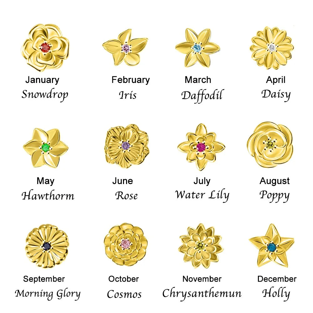 Personalized Birthflowers Bracelet & Necklace SET