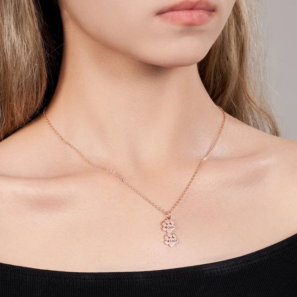 Custom Combined Pet Paw Necklace