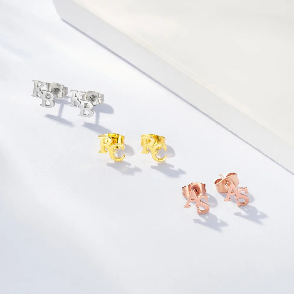 Custom Double Initial Stud Earrings