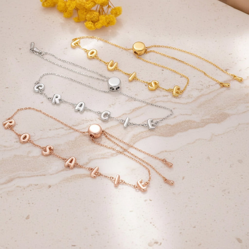 Personalized Bubble Letter Adjustable Name Bracelet