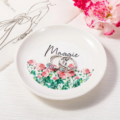 Personalized Birth Flower Ring Dish with Name