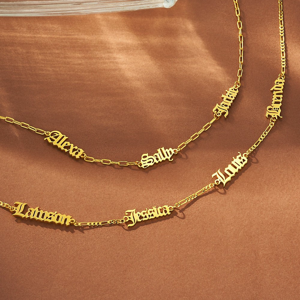 Custom Combined Old English Names Necklace