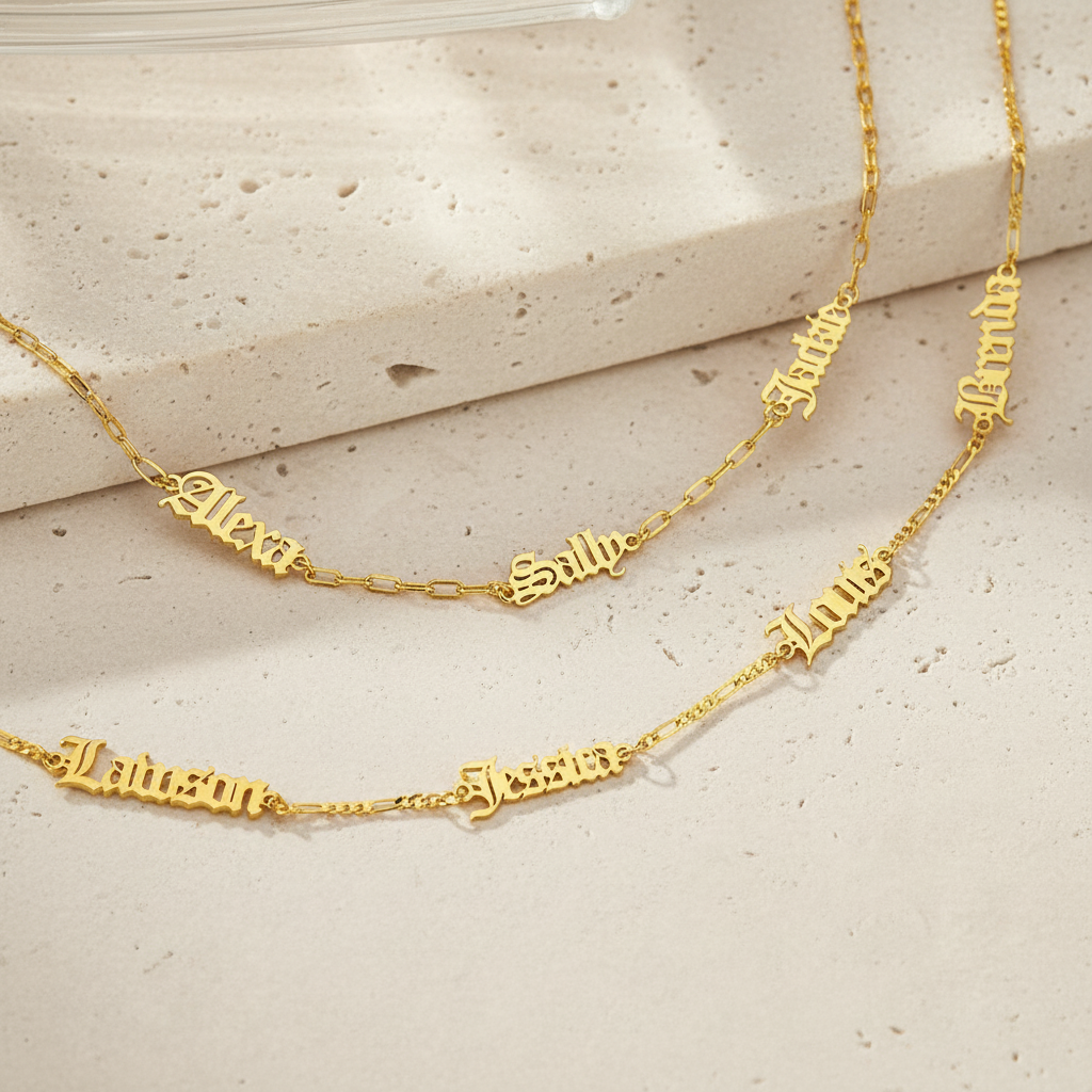 Custom Combined Old English Names Necklace