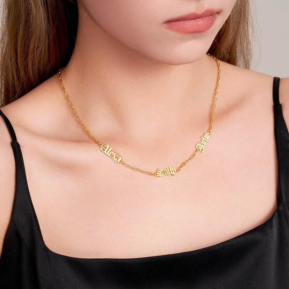 Custom Combined Old English Names Necklace
