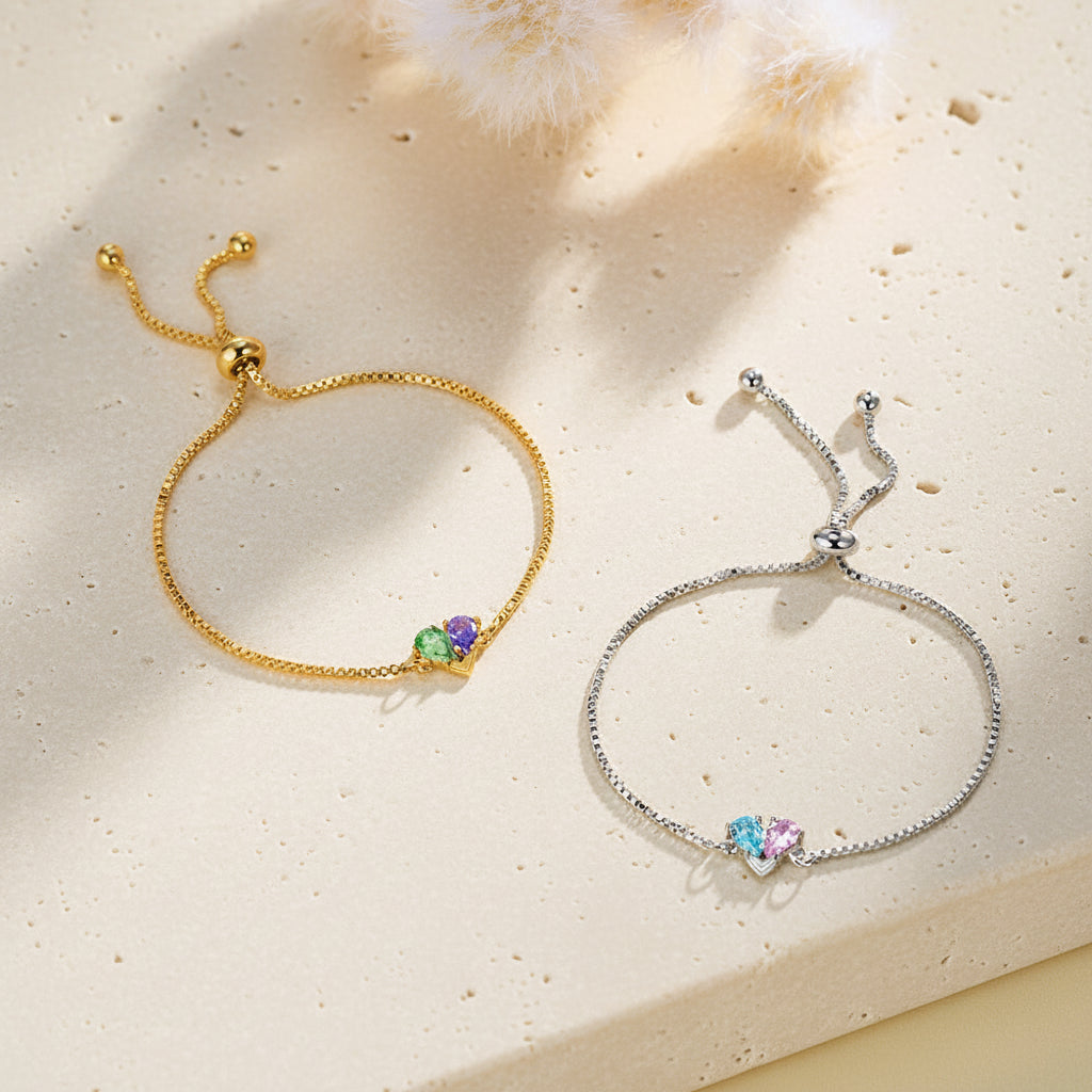 Custom Double Birthstone Heart Bracelet