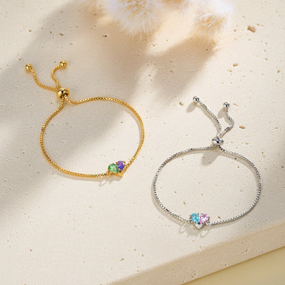 Custom Double Birthstone Heart Bracelet