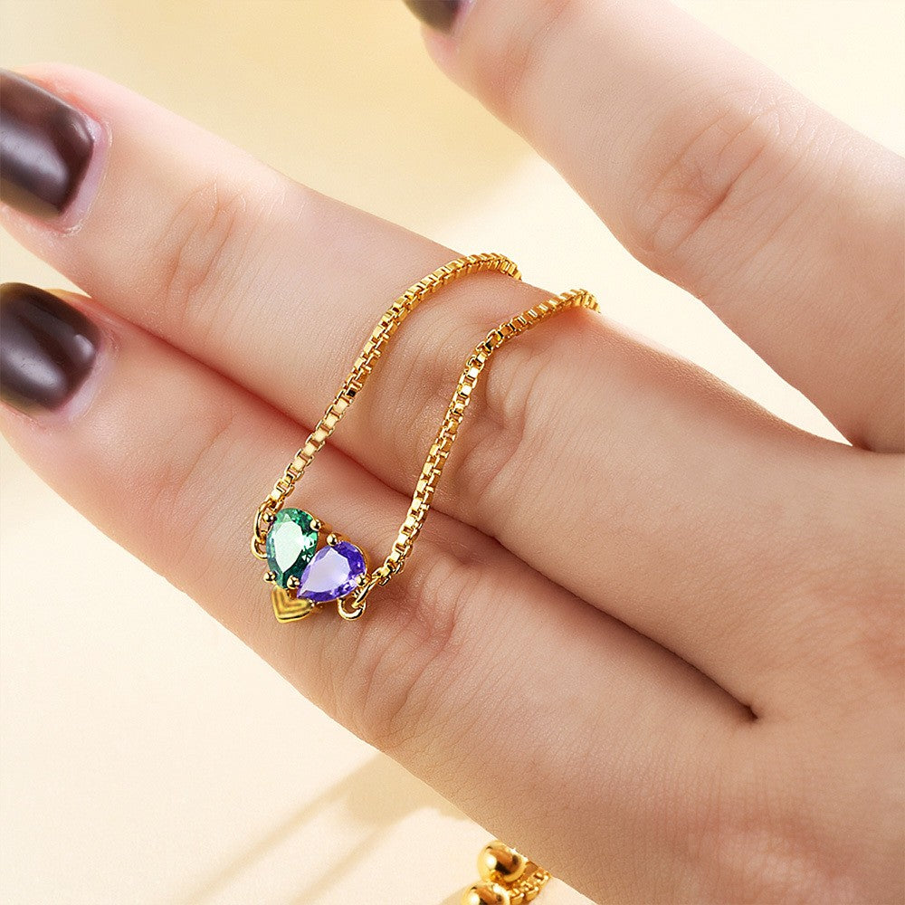 Custom Double Birthstone Heart Bracelet