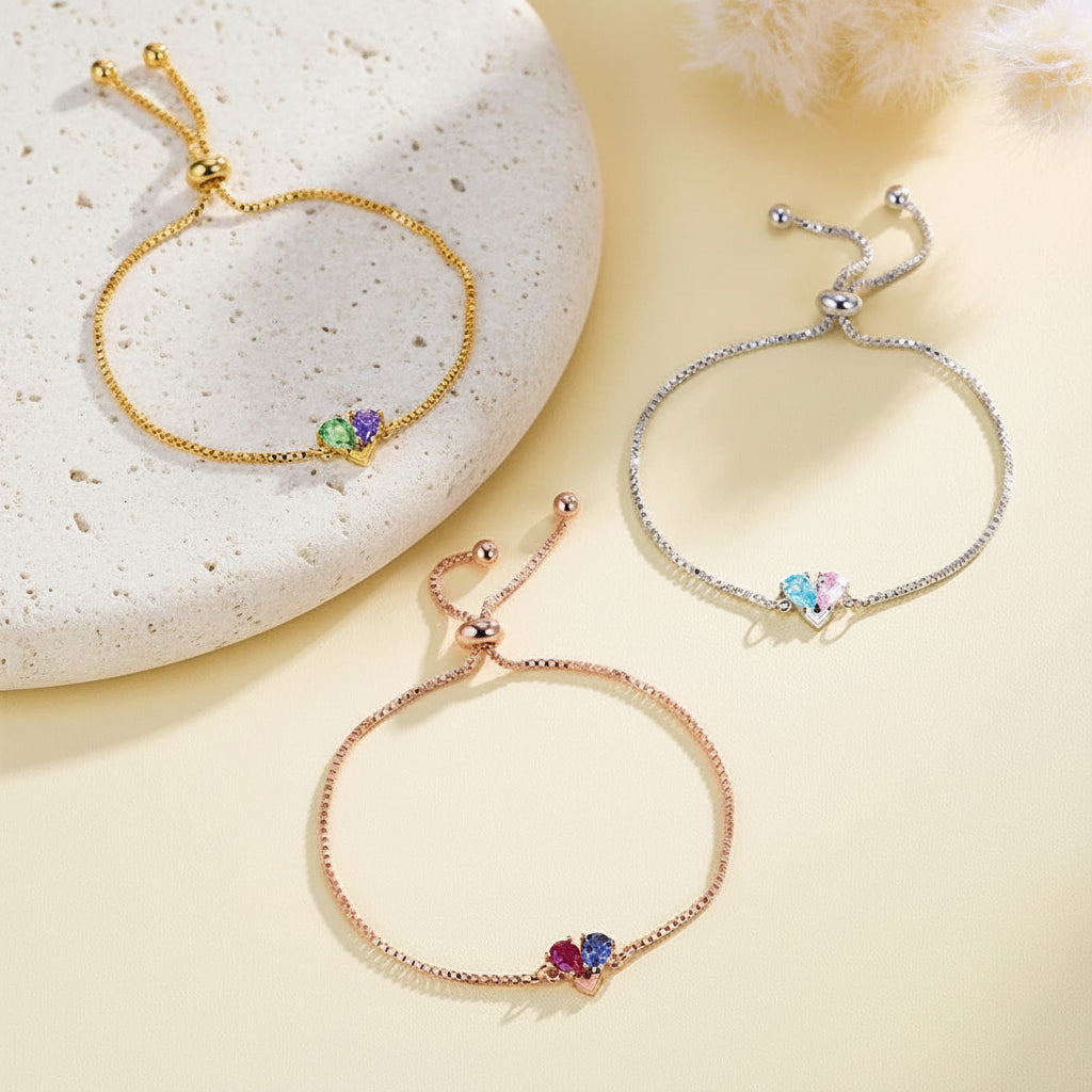 Custom Double Birthstone Heart Bracelet
