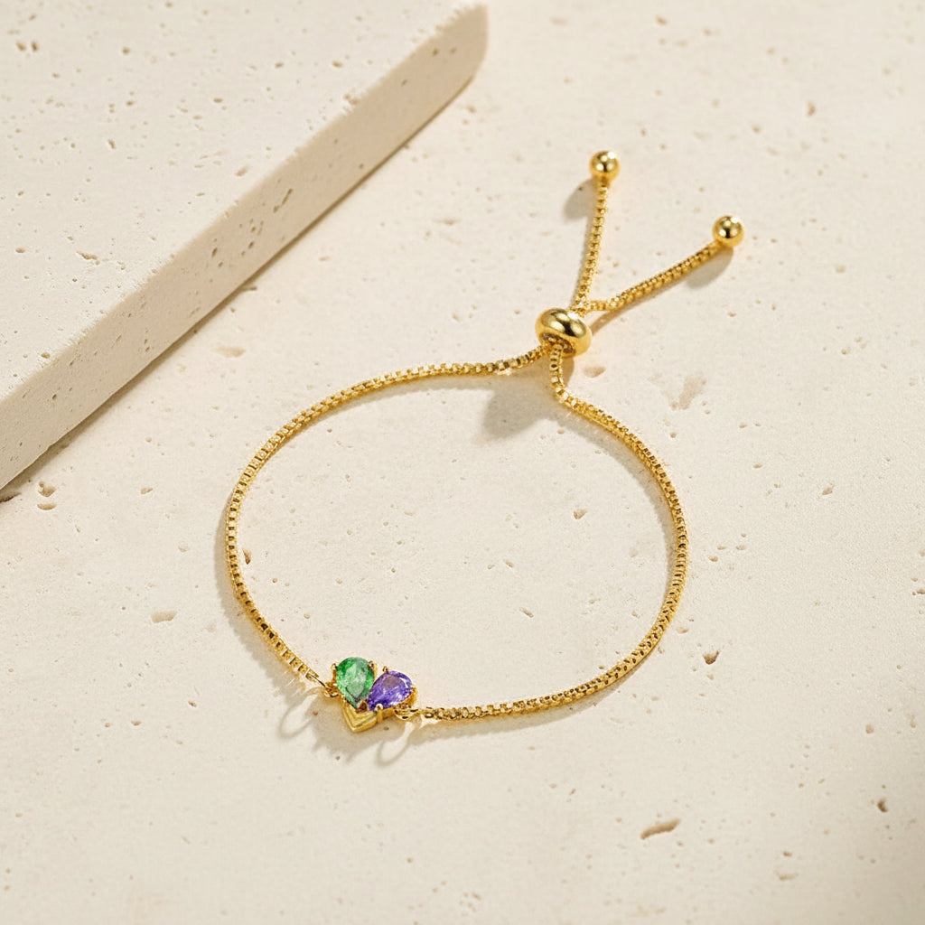Custom Double Birthstone Heart Bracelet