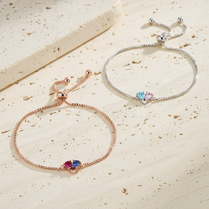 Custom Double Birthstone Heart Bracelet