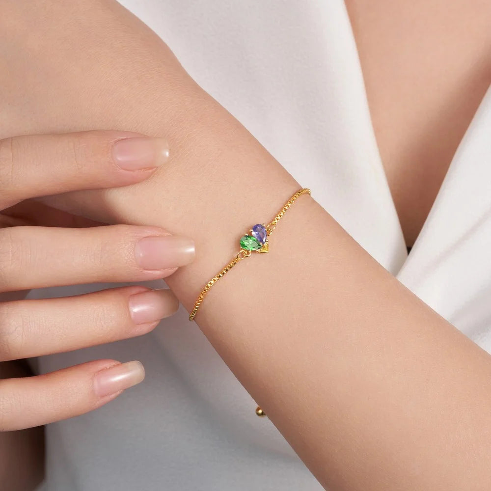 Custom Double Birthstone Heart Bracelet