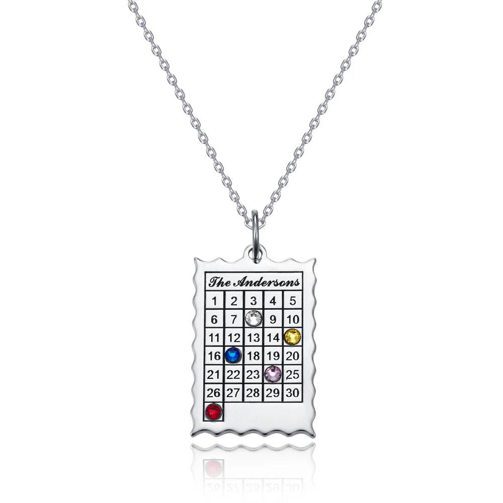 Custom Calendar Necklace with 1-6 Birthstones
