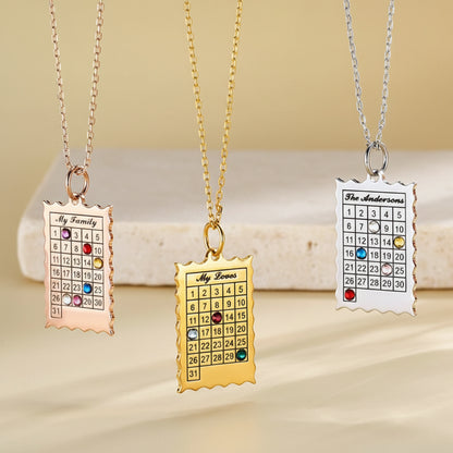 Custom Calendar Necklace with 1-6 Birthstones