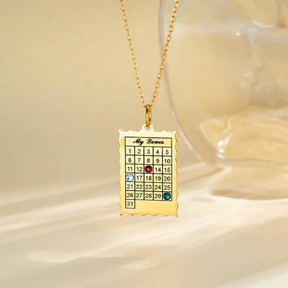 Custom Calendar Necklace with 1-6 Birthstones
