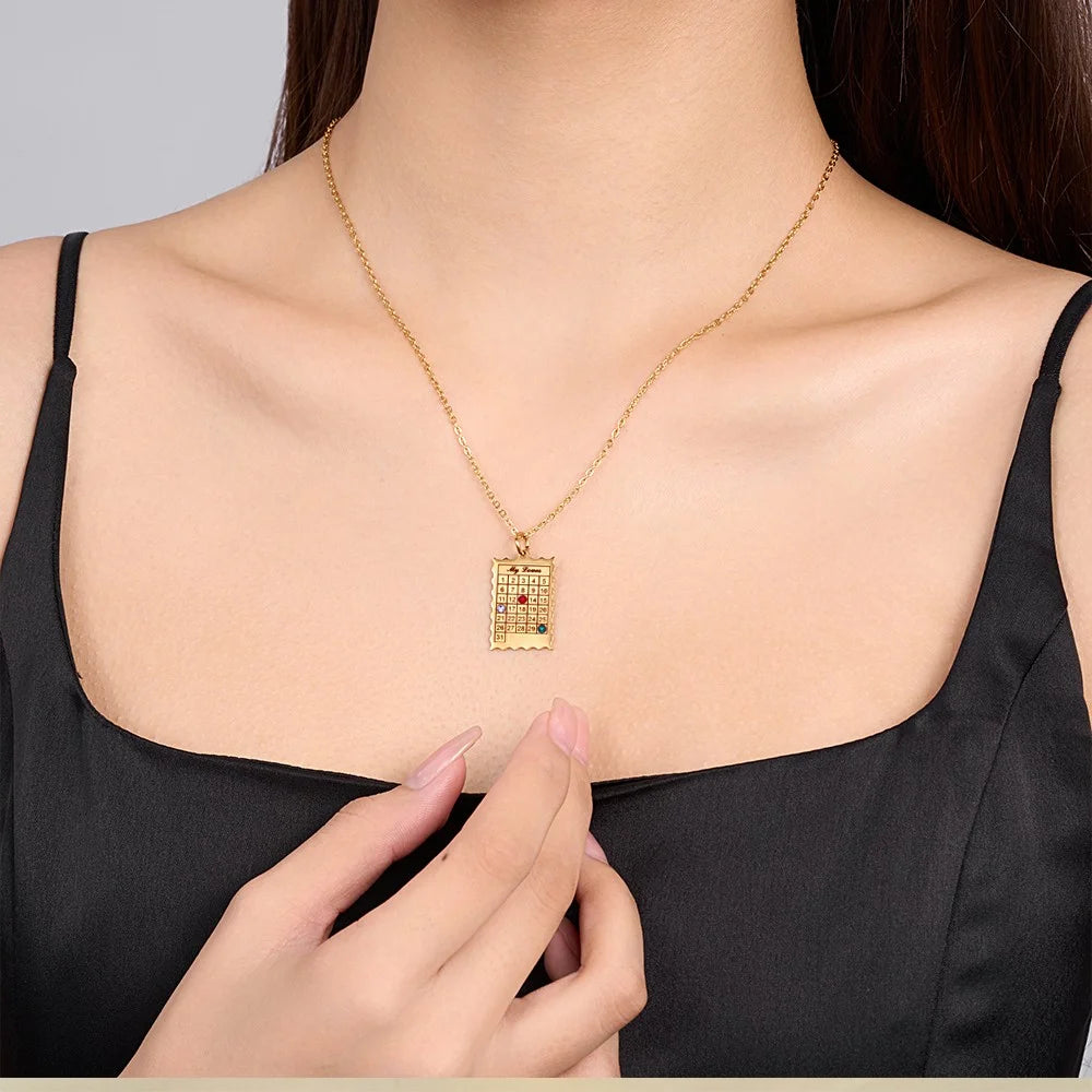 Custom Calendar Necklace with 1-6 Birthstones