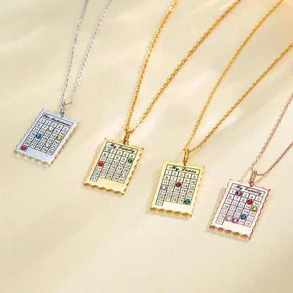 Custom Calendar Necklace with 1-6 Birthstones