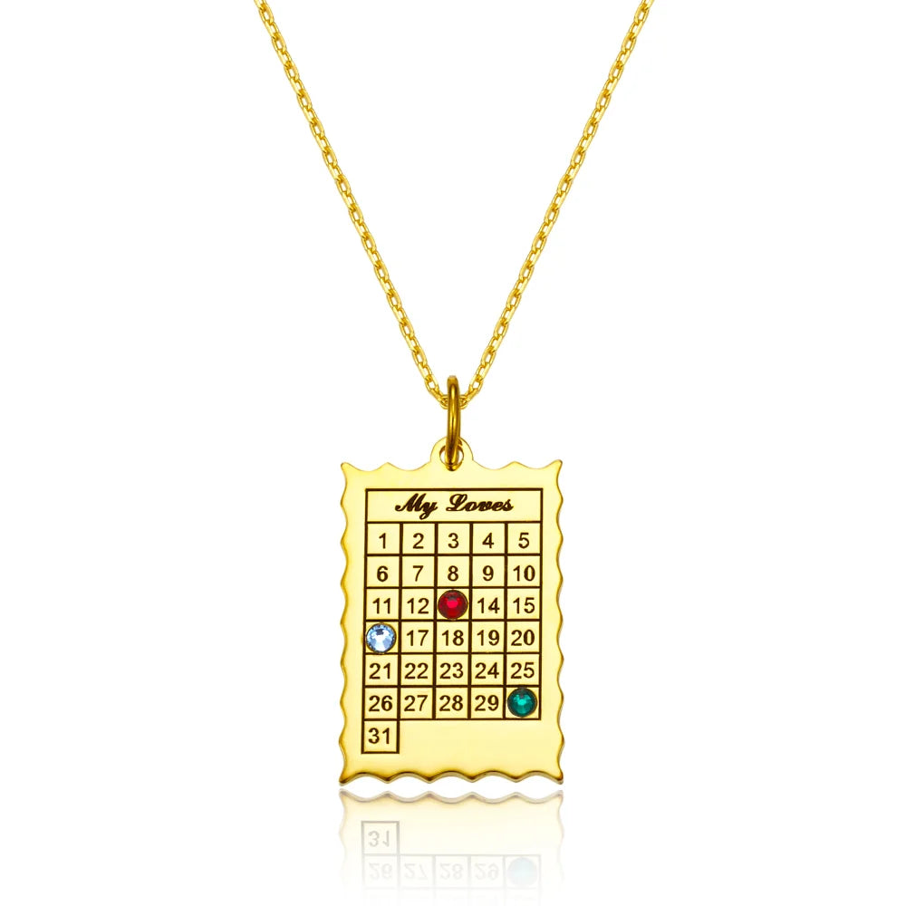 Custom Calendar Necklace with 1-6 Birthstones