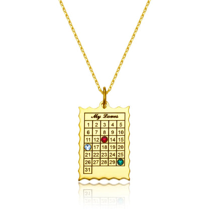 Custom Calendar Necklace with 1-6 Birthstones