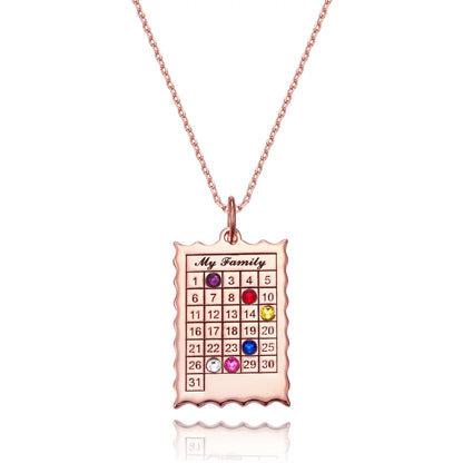 Custom Calendar Necklace with 1-6 Birthstones