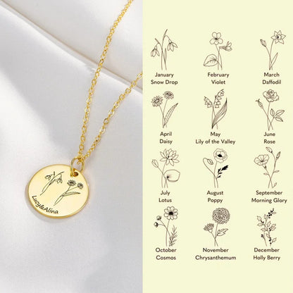 Dainty Combined Birth Flower Coin Necklace