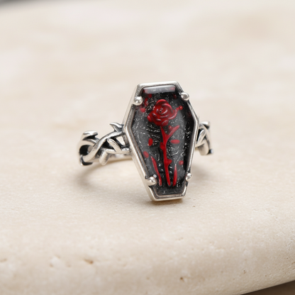 Custom Engraved Coffin Rose Ring