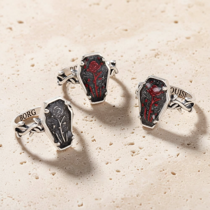 Custom Engraved Coffin Rose Ring