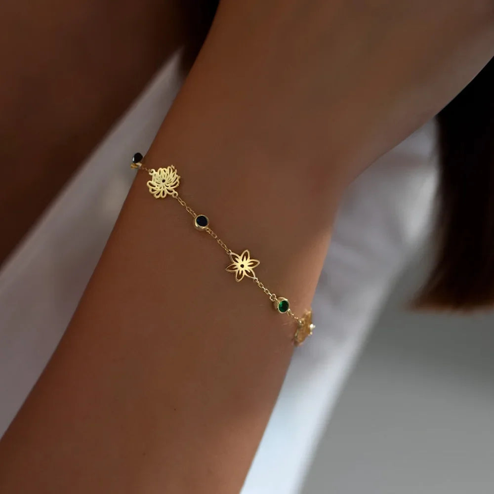 Birth Flowers & Birthstones Chain Bracelet