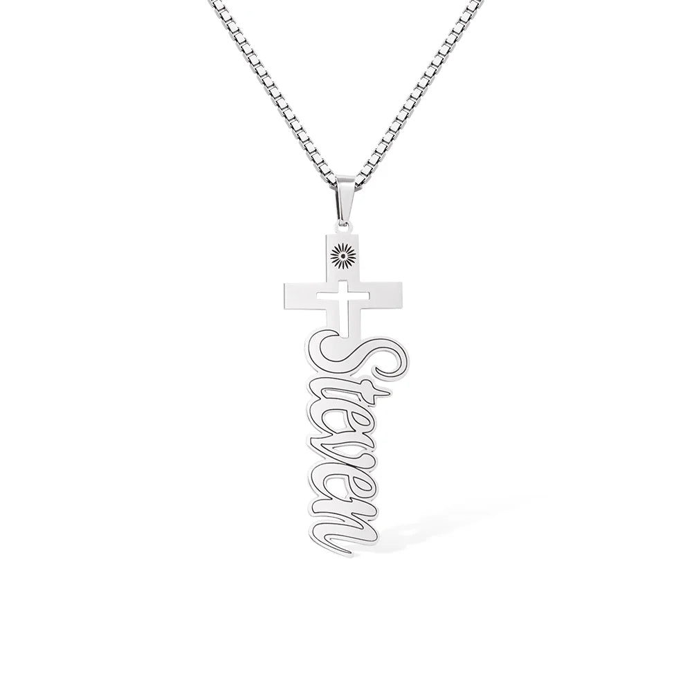 Custom Outline Cross Name Necklace