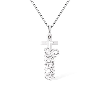 Custom Outline Cross Name Necklace