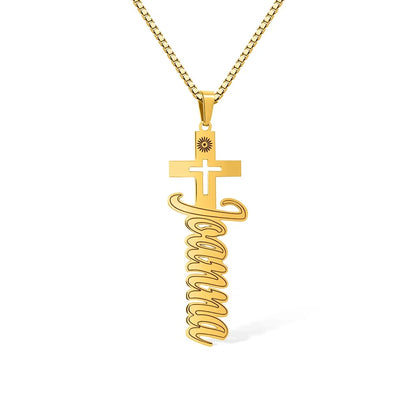 Custom Outline Cross Name Necklace