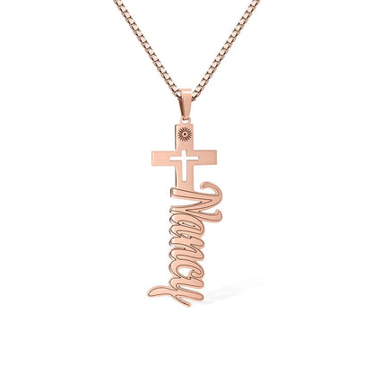 Custom Outline Cross Name Necklace