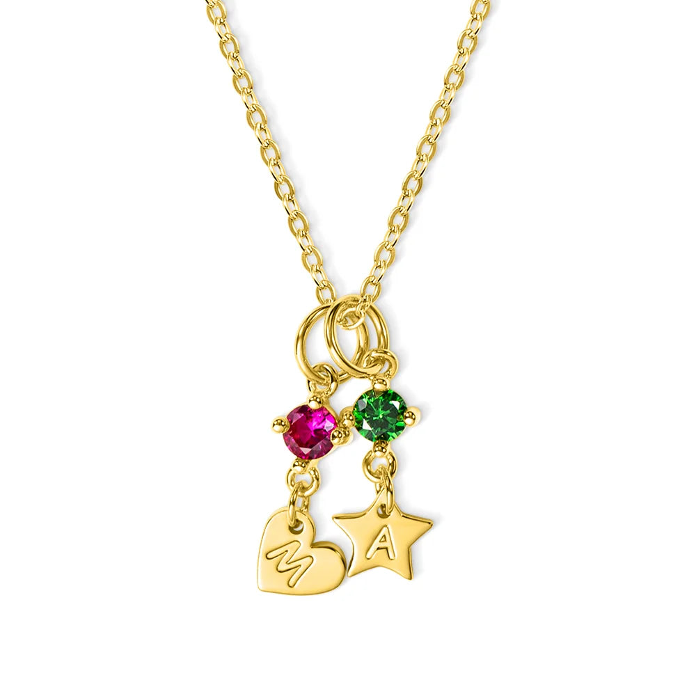Custom Minimalist Star Initial Necklace with Birthstone
