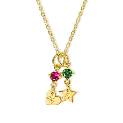 Custom Minimalist Star Initial Necklace with Birthstone