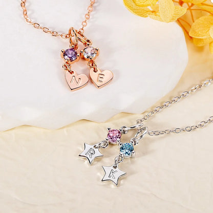Custom Minimalist Star Initial Necklace with Birthstone