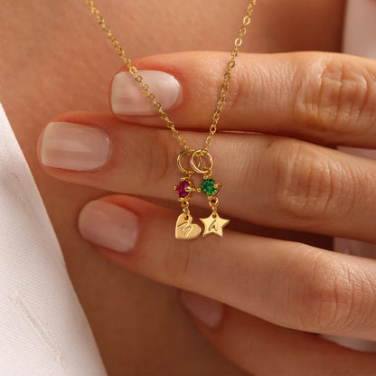 Custom Minimalist Star Initial Necklace with Birthstone