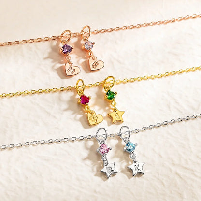 Custom Minimalist Star Initial Necklace with Birthstone
