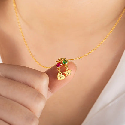 Custom Minimalist Star Initial Necklace with Birthstone